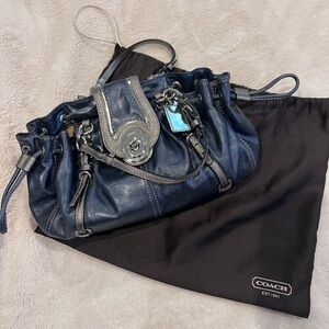 Coach Y2K Legacy Metallic Navy Drawstring Purse